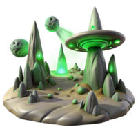 impressive abstract A desolate alien landscape with strange, rock formations and swirling dust devils, illuminated by the harsh, green light of a nearby nebula. Surreal style authentic png