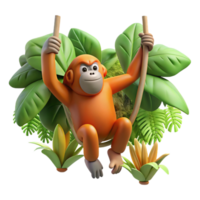 wonderful abstract A orangutan swinging through the trees, lush rainforest setting, agile and acrobatic 4K png