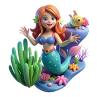 stunning abstract A cartoon mermaid swimming underwater, surrounded by coral and fish, illuminated by the filtered sunlight from the surface, drawn in a vibrant and flowing cartoon style premium png