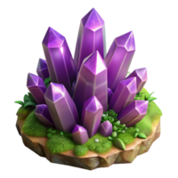 magnificent modern A cluster of amethyst crystals sprouting from moss-covered rocks, soft diffuse lighting, fantasy art style original png