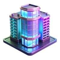 serene abstract A futuristic apartment building with holographic balconies and glowing windows, reflected in a rain-slicked street, in a vibrant, art deco style exclusive png