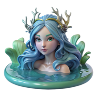 wonderful vintage A graceful water nymph with long, flowing seaweed hair and shimmering scales, emerging from a crystal-clear pool. Soft, underwater lighting, pre-Raphaelite style 4K png