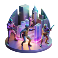 wonderful contemporary A group of rebels fighting against a oppressive government in a neon-lit cityscape, in a gritty, realistic style high quality png