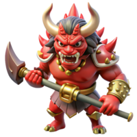 extraordinary traditional A powerful oni with crimson skin and horns, wielding a massive kanabo club. Intense, dramatic lighting. Japanese folklore style detailed png