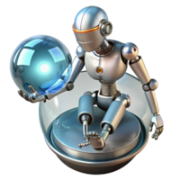 elegant artistic A robotic surgeon, with intricate metallic limbs, performing a delicate operation on a floating, transparent orb. Biomechanical style, detailed textures, clinical lighting detailed png