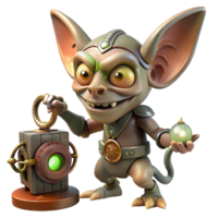 elegant modern A mischievous gremlin sabotaging a clockwork contraption, its eyes gleaming with malice. Dim, shadowy lighting. Steampunk style 4K png