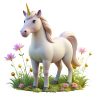 vibrant minimalist A serene unicorn with a pearlescent horn, grazing in a field of wildflowers. Soft, golden sunlight. Dreamlike style high resolution png