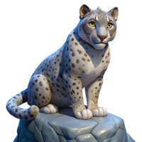 impressive traditional A majestic snow leopard perched on a jagged, icy cliff, illuminated by a soft, ethereal moonlight. Intricate details in the fur and eyes. Hyperrealistic style 4K png