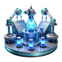 vibrant modern A futuristic laboratory filled with holographic displays and robotic arms, sleek and minimalist design, cool blue lighting genuine png