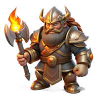 wonderful contemporary A fierce, armored dwarf king holding a battle-axe, illuminated by torchlight, in a realistic fantasy style 4K png