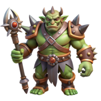 beautiful rustic A fearsome orc chieftain with heavy armor and a spiked club, surrounded by his warriors, dark and menacing style 4K png