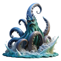 serene classic A colossal kraken with tentacles reaching towards the sky, emerging from a stormy sea. Dramatic, oceanic lighting. Seafaring fantasy style high resolution png