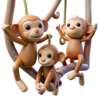 beautiful traditional A group of playful monkeys swinging through the trees, jungle lighting, dynamic photography style 4K png