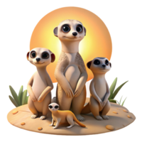 extraordinary artistic A family of playful meerkats standing alert in the desert, harsh midday sun, documentary photography style exclusive png