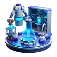 wonderful contemporary A futuristic laboratory filled with holographic displays and robotic arms, sleek and minimalist design, cool blue lighting detailed png