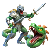extraordinary creative A fierce knight in shining armor battling a monstrous hydra, swords clashing. Heroic fantasy style, dynamic action 4K png