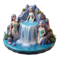 serene creative A group of playful nymphs bathing in a crystal-clear waterfall, illuminated by dappled sunlight, in an impressionistic style professional png