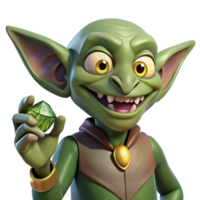 serene traditional A cunning goblin with pointed ears and sharp teeth, holding a stolen jewel, dimly lit, mischievous and greedy style genuine png