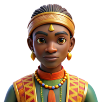 extraordinary classic Portrait of a person wearing traditional African attire, adorned with vibrant patterns and intricate beadwork, lit by warm, golden light, in a celebratory style professional png