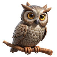 vibrant abstract A wise old owl perched on a branch, its feathers ruffled by a gentle breeze, depicted in a vintage, engraved style 4K png