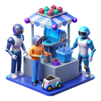 serene vintage A futuristic marketplace with vendors selling cybernetic implants and technological gadgets, in a bustling, vibrant style original png