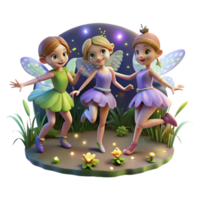 beautiful minimalist A group of playful fairies dancing in a moonlit glade, surrounded by glowing fireflies and flowers. Whimsical, magical, soft lighting, digital painting exclusive png