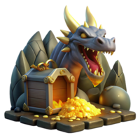 stunning classic A fierce dragon guarding a hoard of treasure in a dark cave, illuminated by the glow of the gold, in a classic fantasy style authentic png