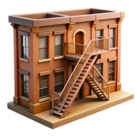 elegant vintage A fire escape zigzagging down the side of a brownstone building, warm afternoon light, detailed architectural rendering, realistic style genuine png