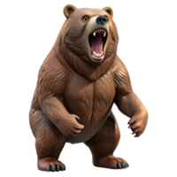 serene rustic A powerful grizzly bear standing on its hind legs, roaring towards the sky, depicted in a dynamic, action-packed style premium png