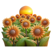 beautiful creative A field of sunflowers facing the rising sun, warm color palette, impressionistic style high resolution png