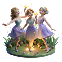 serene abstract A group of nymphs dancing in a moonlit meadow, adorned with flowers and glowing fireflies. Magical, ethereal lighting. Art Deco style premium png