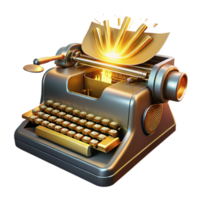 vibrant creative A giant typewriter typing out a stream of consciousness in glowing letters, illuminated by a warm, golden light. Surrealist painting style original png