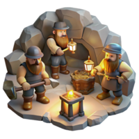 elegant creative A group of dwarves mining for gems in a dimly lit cavern, illuminated by the glow of their lanterns. Realistic style, detailed textures 4K png