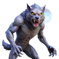 magnificent classic A fierce werewolf with glowing eyes and sharp claws, howling at the moon, illuminated by moonlight. Horror fantasy, hyperrealistic, dynamic pose, 4k exclusive png
