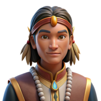 dramatic artistic Portrait of a person wearing traditional Native American regalia, with intricate featherwork and symbolic designs, lit by warm, natural light, in a respectful, documentary style 4K png