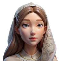 elegant contemporary Portrait of a woman with delicate features and a melancholic expression, wearing a lace veil, lit by soft, diffused light, in a Pre-Raphaelite style high quality png