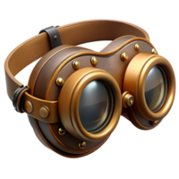 serene contemporary A steampunk goggles, with intricate lenses and adjustable straps, brass and leather, soft, diffused lighting, vintage photography style professional png