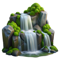 serene abstract A cascading waterfall flowing over smooth, mossy rocks, long exposure photography, serene lighting authentic png