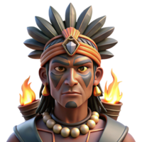 impressive rustic Portrait of a tribal warrior with elaborate face paint and headdress, lit by the flickering light of a campfire, in a stylized, ethnographic art style authentic png