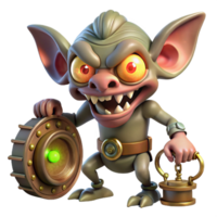 beautiful artistic A mischievous gremlin sabotaging a clockwork contraption, its eyes gleaming with malice. Dim, shadowy lighting. Steampunk style genuine png