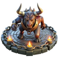 beautiful traditional A powerful, bronze Minotaur, trapped in a labyrinth of thorns, illuminated by flickering torchlight, in a dark fantasy style 4K png