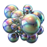 serene classic A cluster of floating, iridescent bubbles, reflecting the surrounding environment in distorted fragments, in a surreal, dreamlike style high resolution png