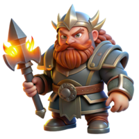 impressive classic A fierce, armored dwarf king holding a battle-axe, illuminated by torchlight, in a realistic fantasy style premium png