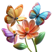 dramatic modern A group of butterflies fluttering around a flower, bright daylight, photorealistic style genuine png