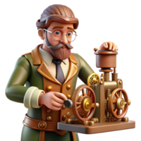 impressive contemporary A steampunk inventor, working on a complex machine, intricate details, workshop lighting, focused style premium png