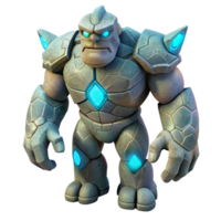 dramatic rustic A powerful golem made of stone, animated by magical runes, standing guard, illuminated by a soft, ethereal glow. Mystical, fantasy creature, intricate details, 8k genuine png