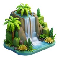 serene creative A cascading waterfall in a tropical rainforest, lush greenery, photorealistic style high quality png