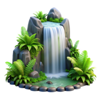 extraordinary modern A cascading waterfall surrounded by lush green ferns, long exposure photography, serene atmosphere high resolution png