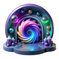 vibrant artistic A portal to another dimension, swirling with vibrant colors and strange geometric patterns, in a dark, futuristic laboratory. Surreal, abstract style, dynamic composition professional png
