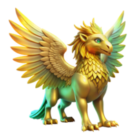 dramatic creative A majestic griffin with golden feathers and piercing emerald eyes soaring through a nebula of vibrant colors. Backlighting. Art Deco style professional png